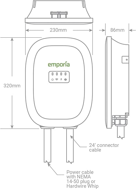 Emporia Level 2 EV Charger (White) 48A – Hardwired w/ J1772 connector