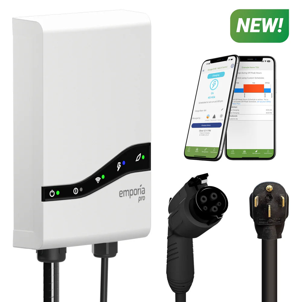Emporia Pro Level 2 EV Charger (White) -NEMA 14-50 - J1772 connector
