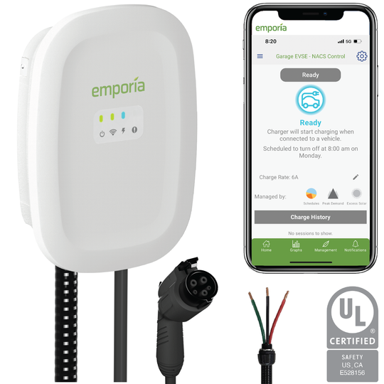 Emporia Level 2 EV Charger (White) 48A – Hardwired w/ J1772 connector