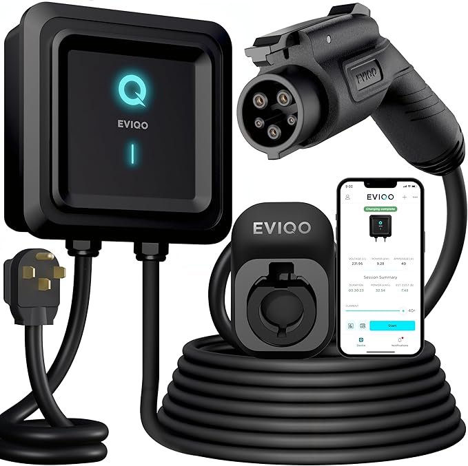 EVIQO EV Charger Level 2 GEN2 – 40 Amp (9.6 kW) 240V – Wall EV Charger , NEMA 14-50 Plug, J1772 25' Cable