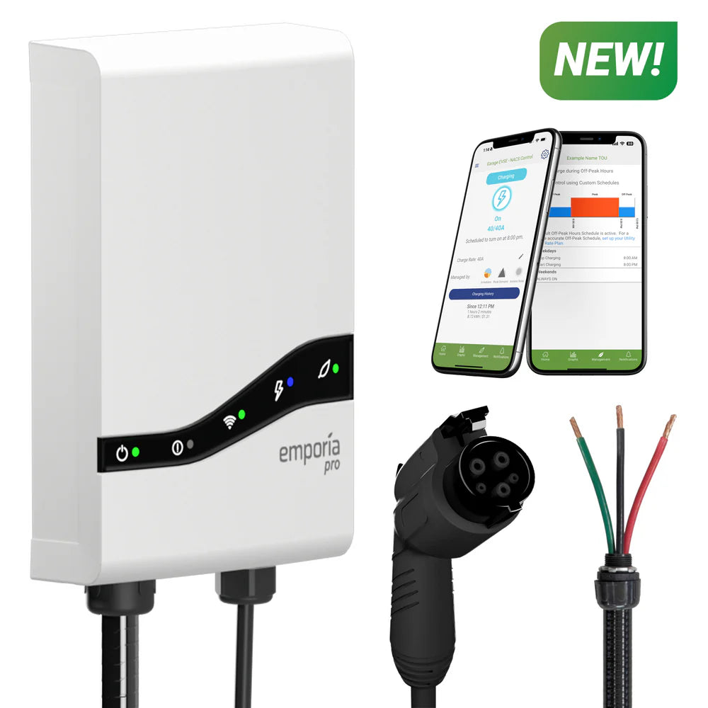 Emporia Pro Level 2 EV Charger (White) -Hardwired w/ J1772 connector
