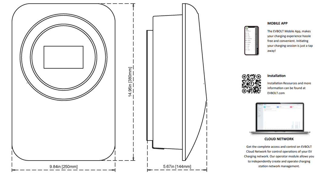 EVBOLT Dyno 11 – 11.5 kW Level 2 Charger w/ LAN &  Wi-Fi Connectivity w/ J1772