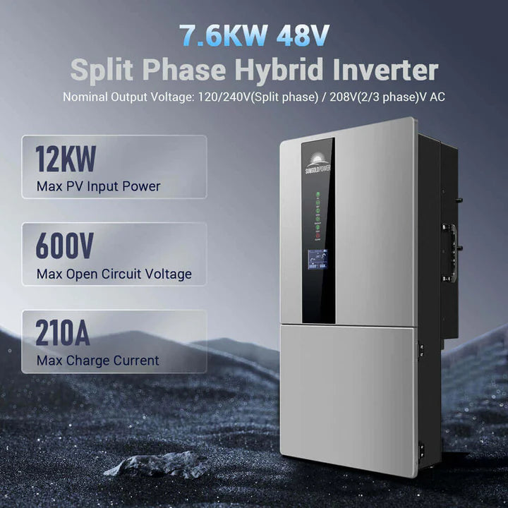 Sungold Power Hybrid Solar Kit 7.6KW 48V Split Phase 15.36KWH Lithium Battery Without Solar Panels