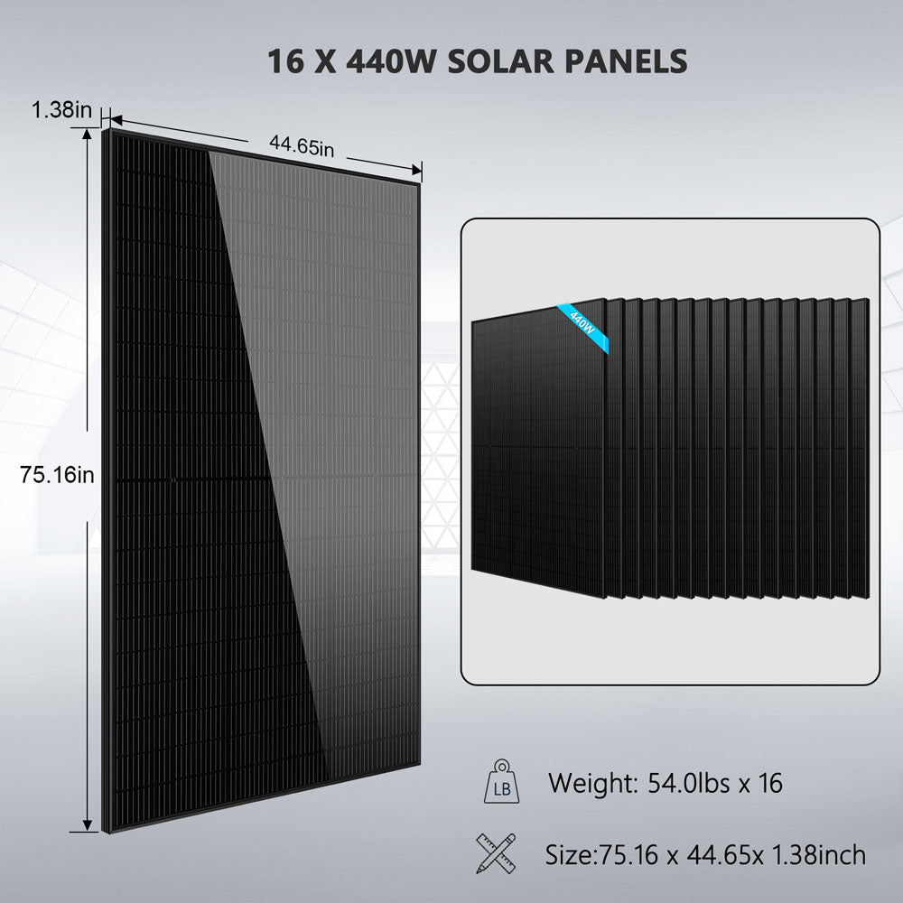 SunGold Power Hybrid Solar Kit 11.4KW 48V Split Phase 20.48KWH Lithium Battery 16 X 440 Watt Solar Panel