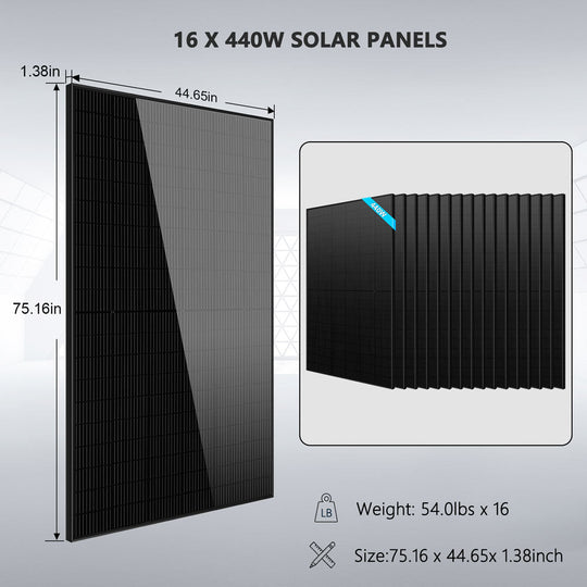 SunGold Power Hybrid Solar Kit 11.4KW 48V Split Phase 20.48KWH Lithium Battery 16 X 440 Watt Solar Panel