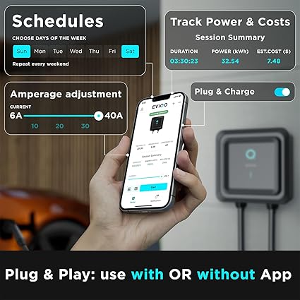 EVIQO 40 Amp Level 2 EV Charger - Wall Charger with J1772 Connector